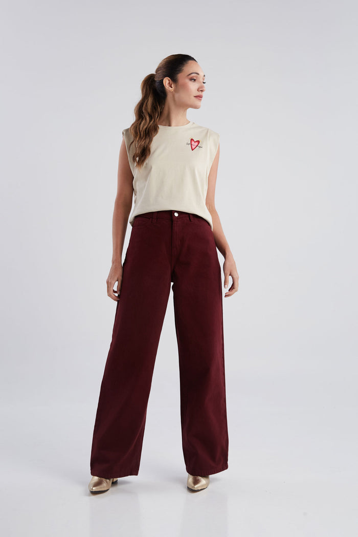 Jeans Bolsillos corazones - Burgundy