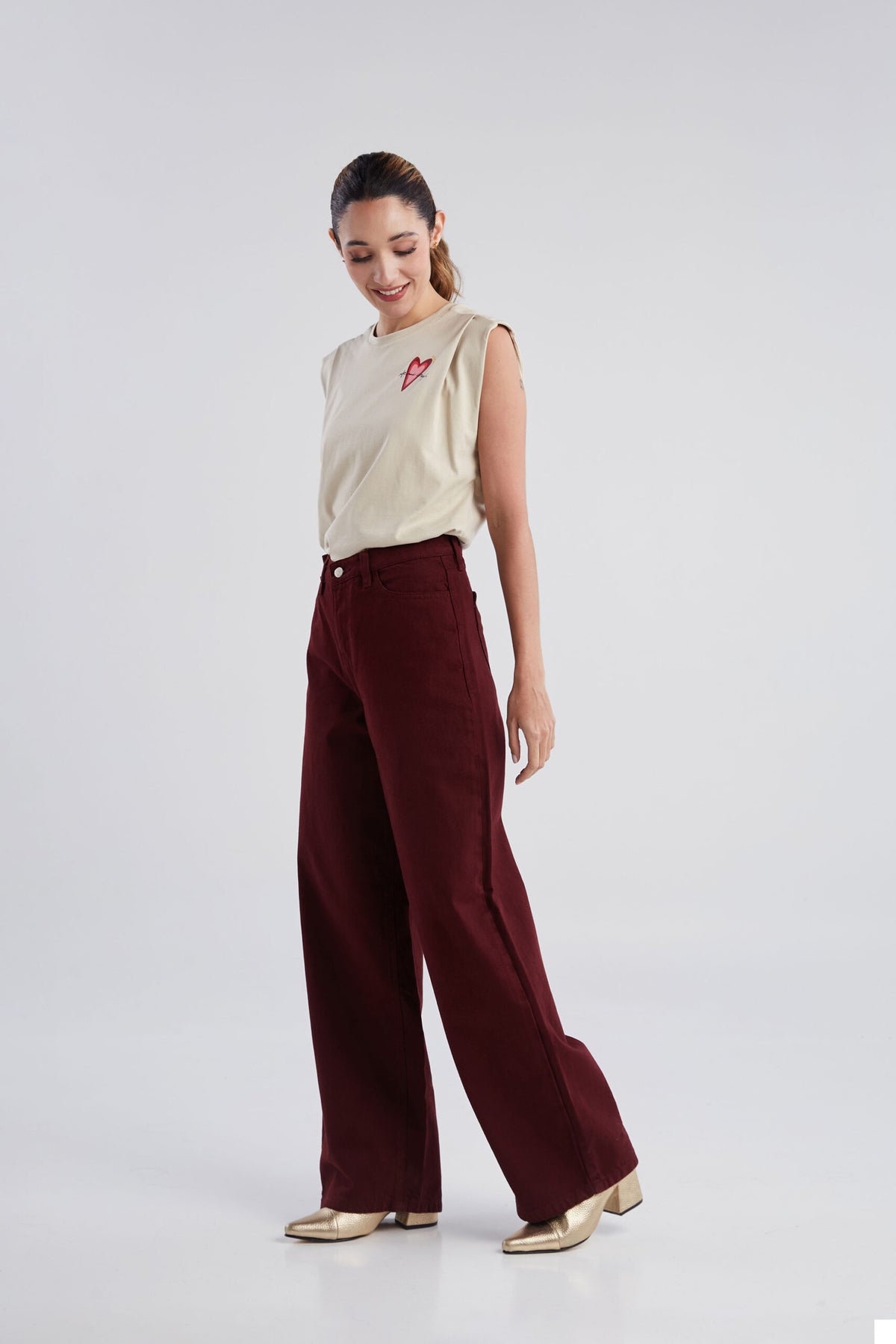 Jeans Bolsillos corazones - Burgundy